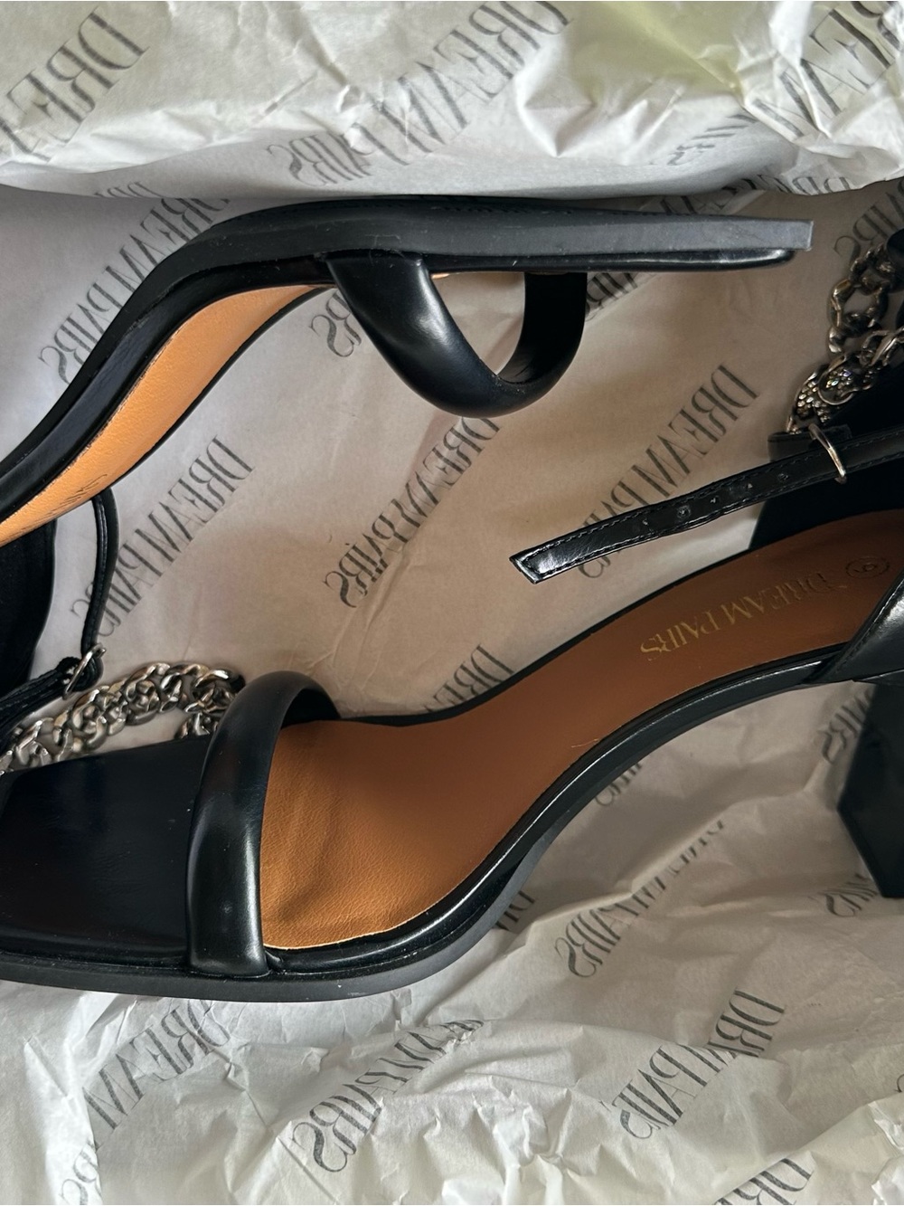 Dream Pairs Black Chain Accent Block Heel Sandals
